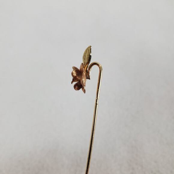 KREMENTZ Vintage 3-Tone Goldtone Flower Leaves Stick Pin - Picture 6 of 8